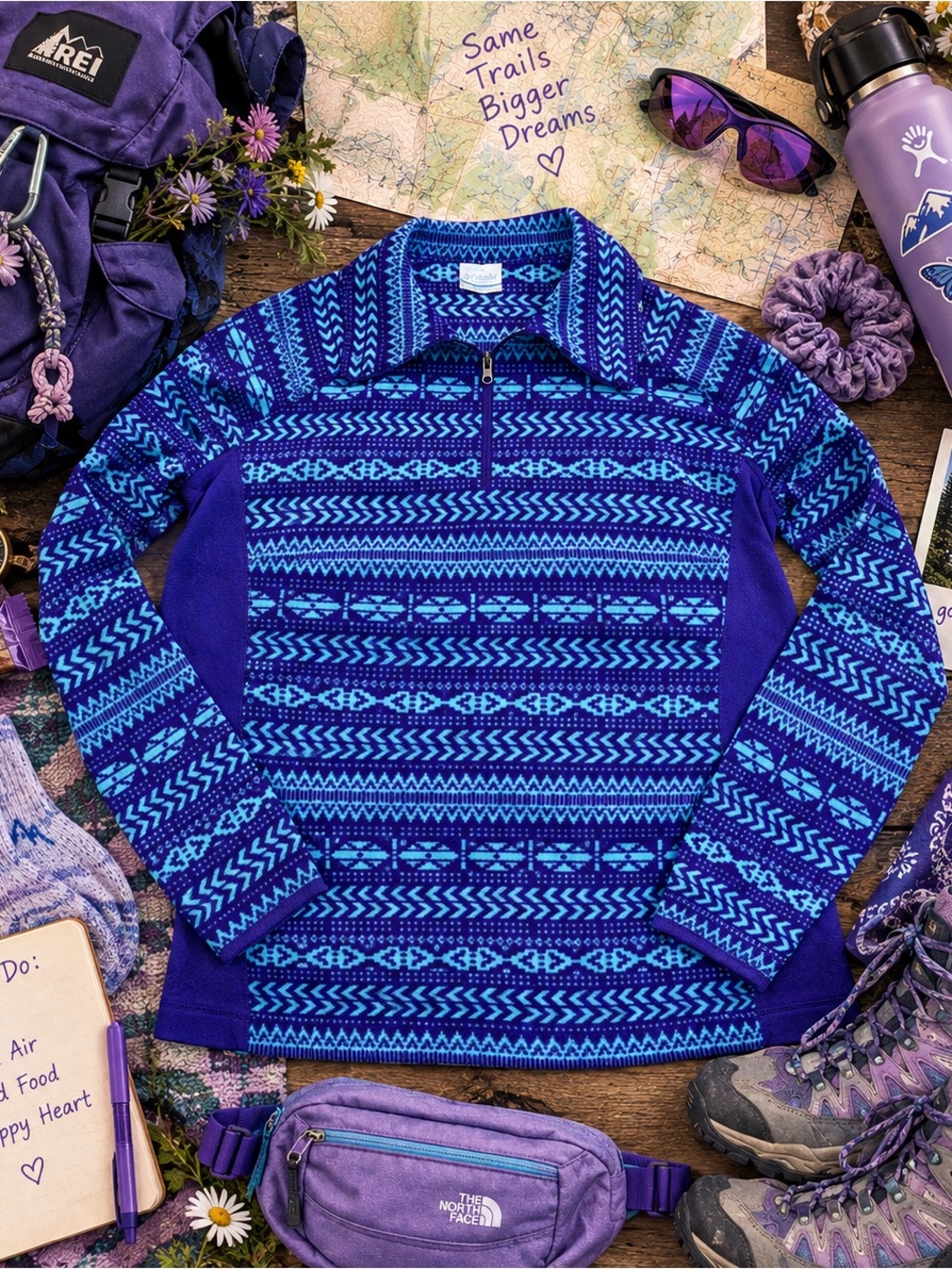 Women’s Columbia Teal & Purple Aztec Fleece Quarter Zip Pullover -Size L